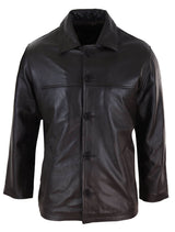 Casaco masculino clássico de couro marrom de comprimento médio