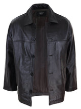 Casaco masculino clássico de couro marrom de comprimento médio