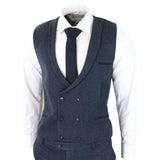 Terno masculino de 3 peças em tweed azul espinha de peixe