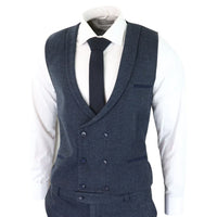 Terno masculino de 3 peças em tweed azul espinha de peixe
