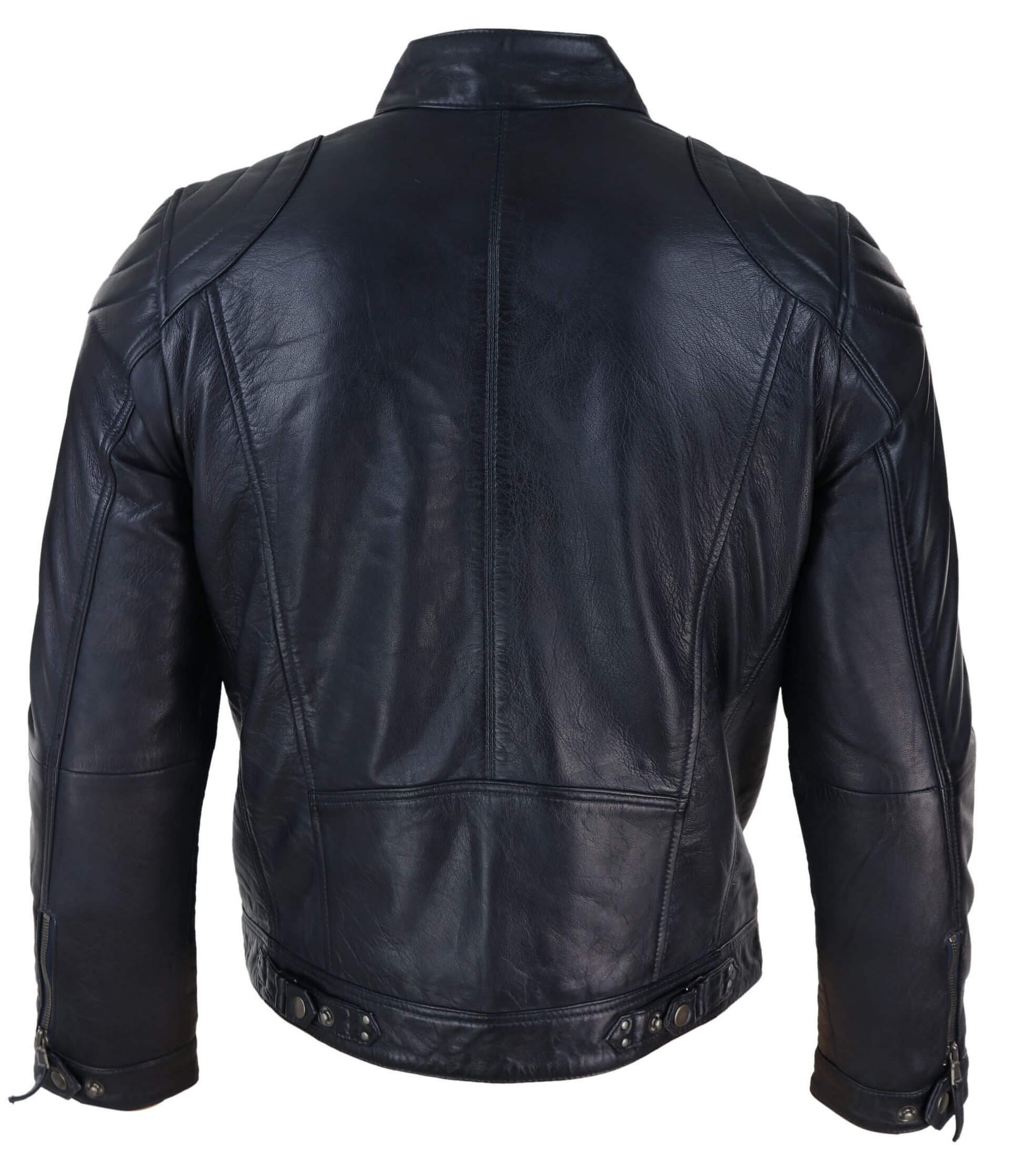 Jaqueta de couro legítimo preta estilo motociclista para homem