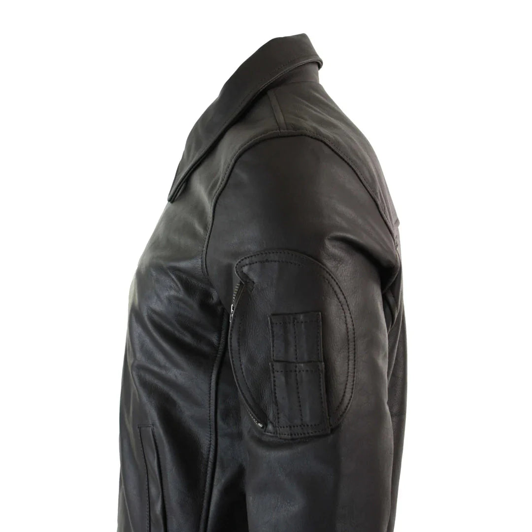 Jaqueta Bomber Clássica de Piloto Harrington Masculina em Couro Marrom