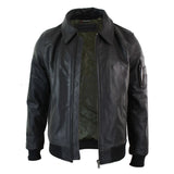 Jaqueta Bomber Clássica de Piloto Harrington Masculina em Couro Marrom