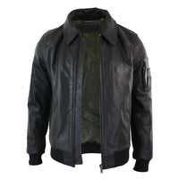 Jaqueta Bomber Clássica de Piloto Harrington Masculina em Couro Marrom