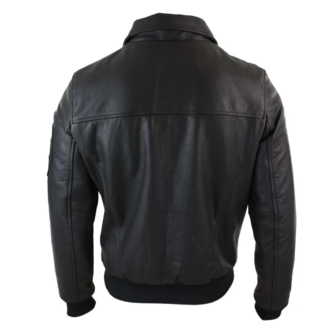 Jaqueta Bomber Clássica de Piloto Harrington Masculina em Couro Marrom