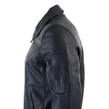 Jaqueta Bomber Harrington Clássica de Piloto Masculina em Couro Azul Marinho