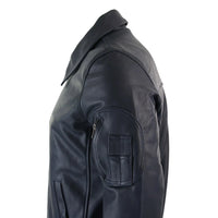 Jaqueta Bomber Harrington Clássica de Piloto Masculina em Couro Azul Marinho