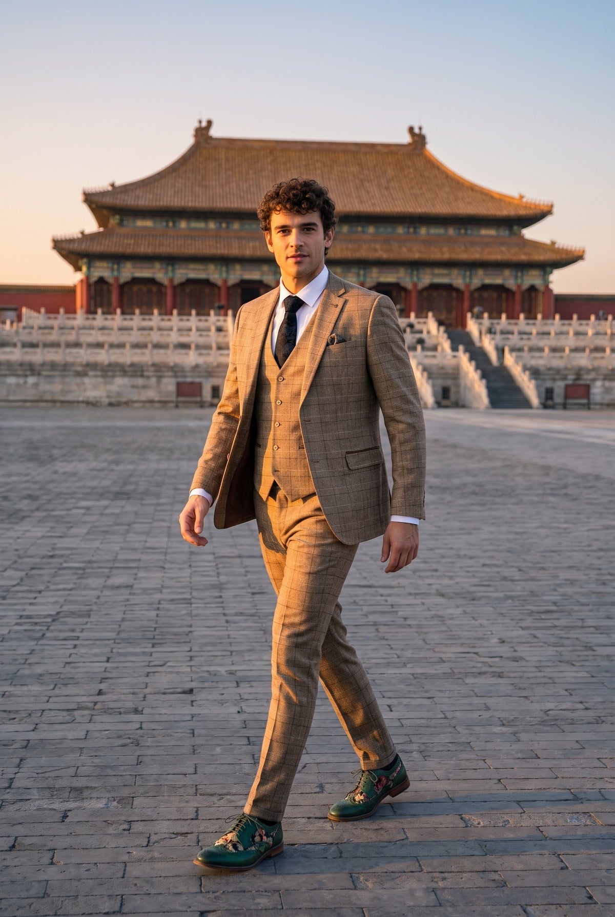Look #278 styled with Liam - Terno Masculino de 3 Peças Xadrez Marrom