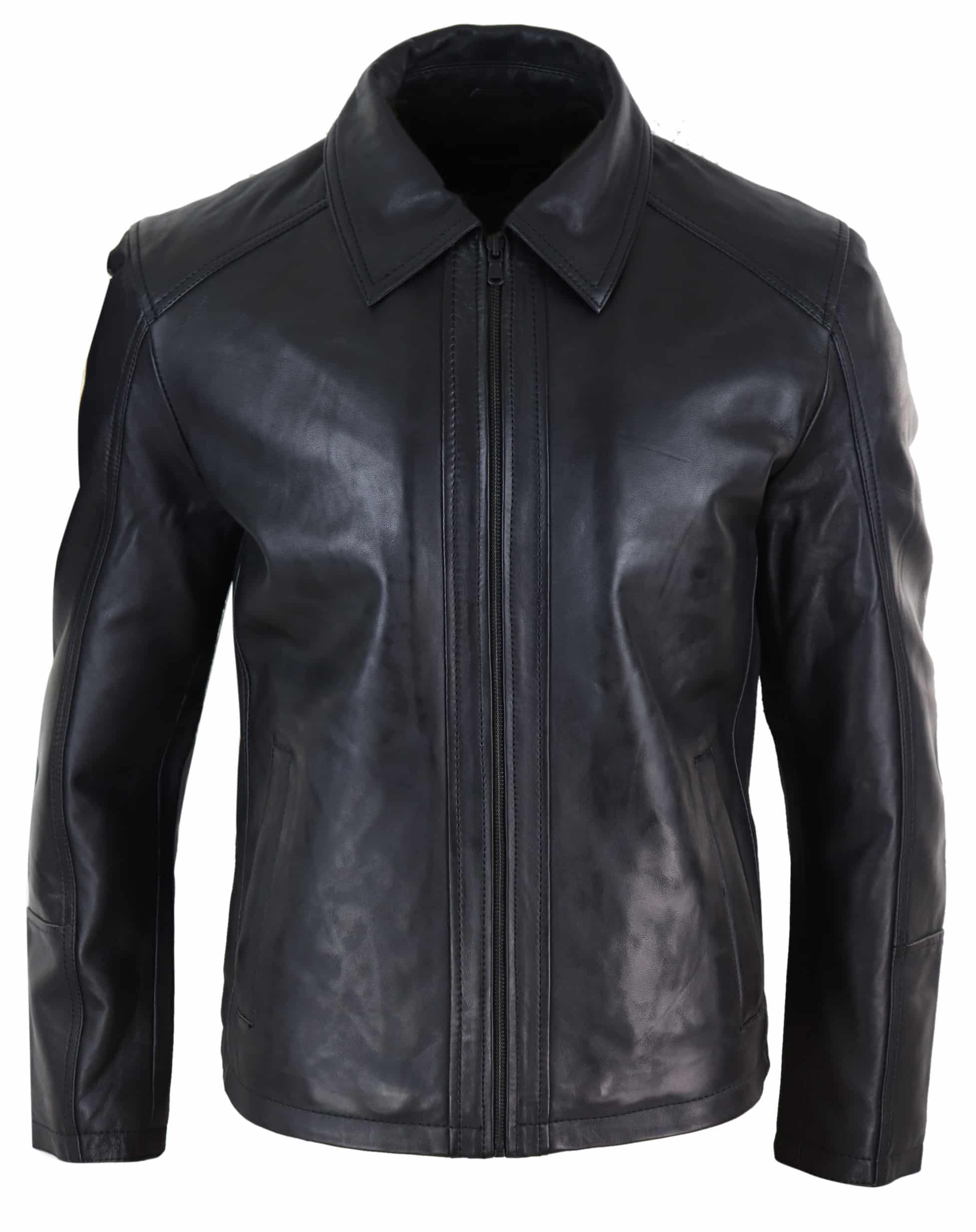 Jaqueta masculina de couro napa macio preto