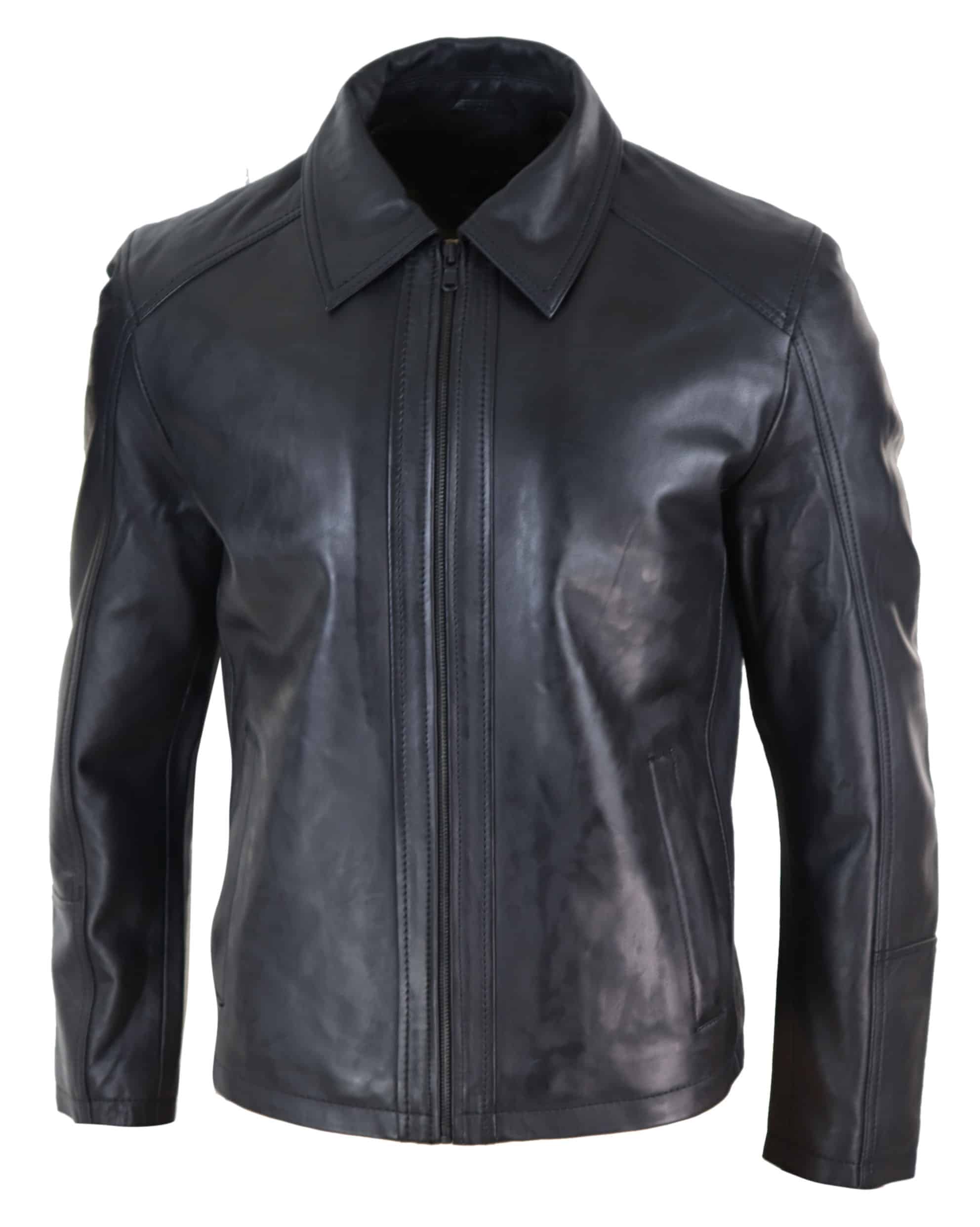 Jaqueta masculina de couro napa macio preto