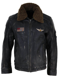 Jaqueta masculina vintage de couro com gola de pele.