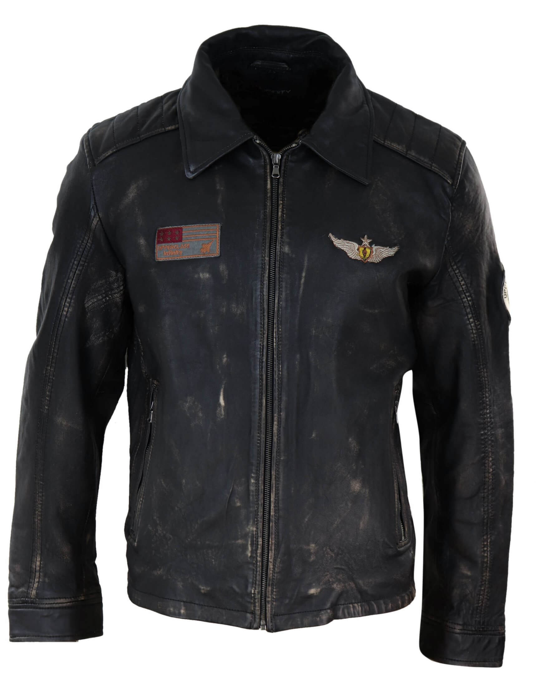 Jaqueta masculina vintage de couro com gola de pele.