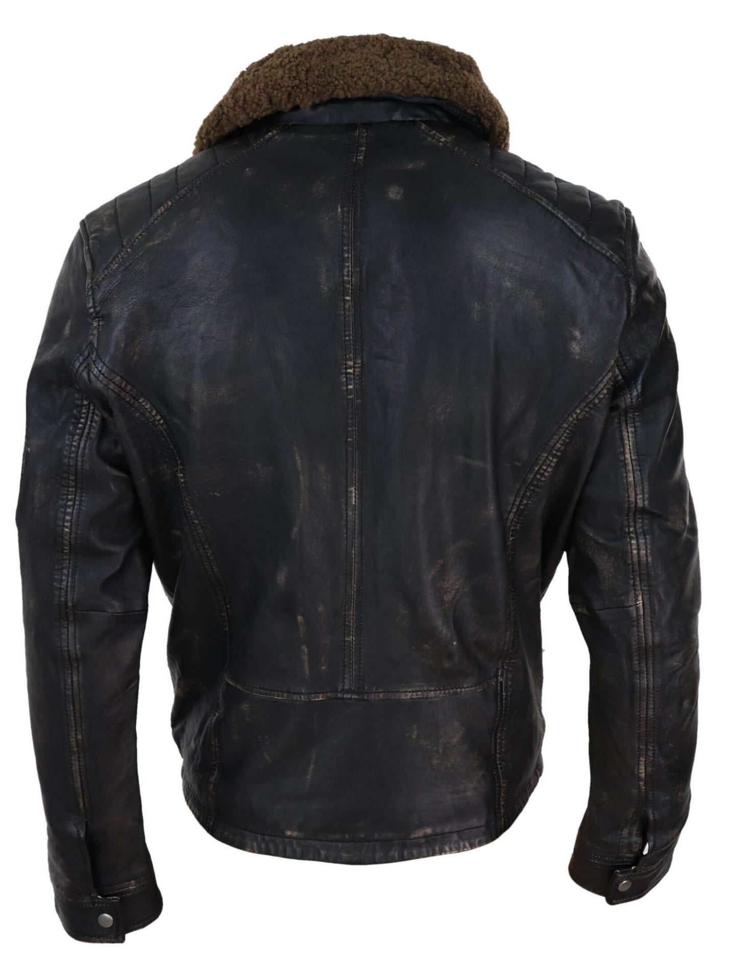 Jaqueta masculina vintage de couro com gola de pele.