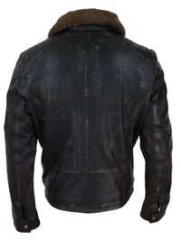 Jaqueta masculina vintage de couro com gola de pele.