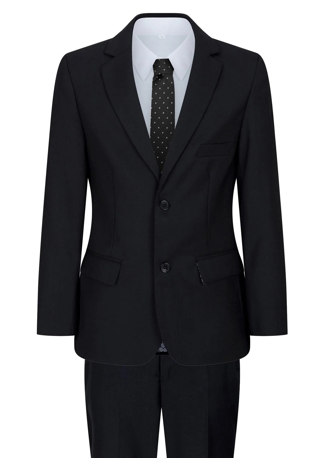 Terno preto de 5 peças para menino: blazer, colete, camisa, gravata e calça para casamento e funeral.