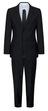 Terno preto de 5 peças para menino: blazer, colete, camisa, gravata e calça para casamento e funeral.