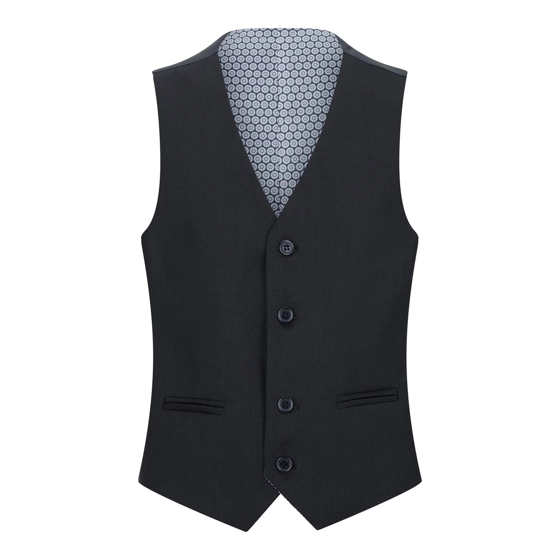Terno preto de 5 peças para menino: blazer, colete, camisa, gravata e calça para casamento e funeral.