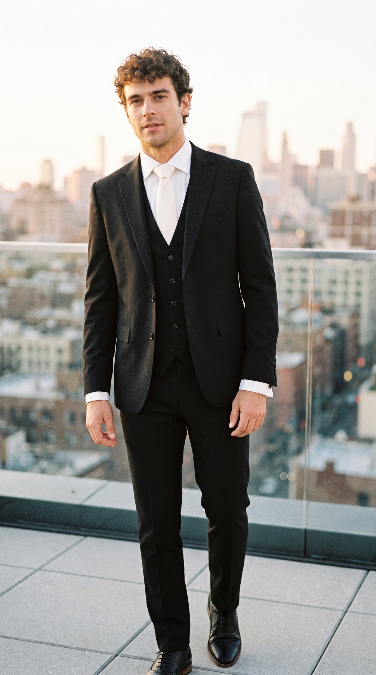 Look #818 styled with Malibu - Terno masculino preto de 3 peças com corte sob medida