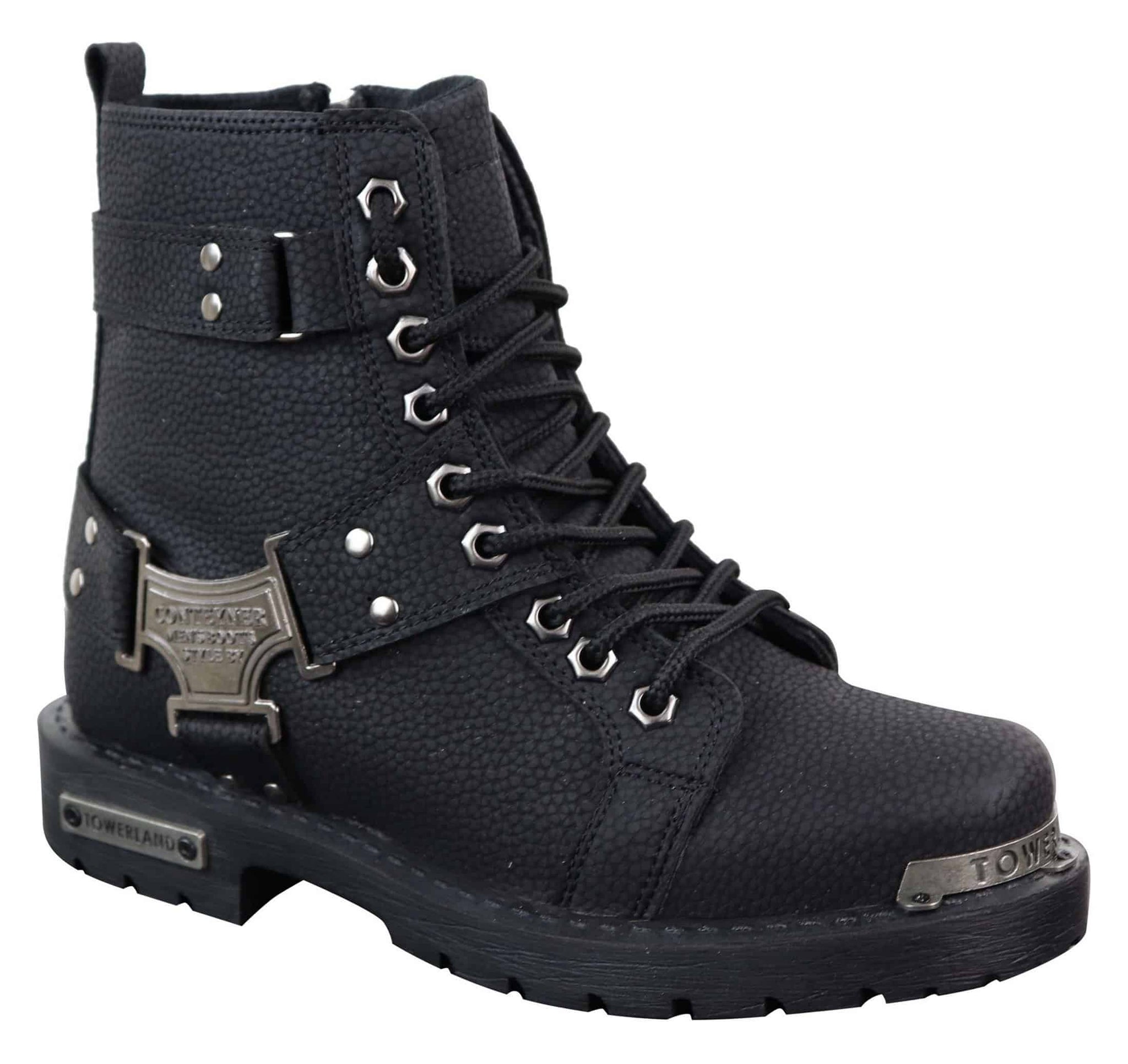 Botas masculinas pretas robustas em couro PU