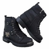 Botas masculinas pretas robustas em couro PU