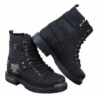 Botas masculinas pretas robustas em couro PU