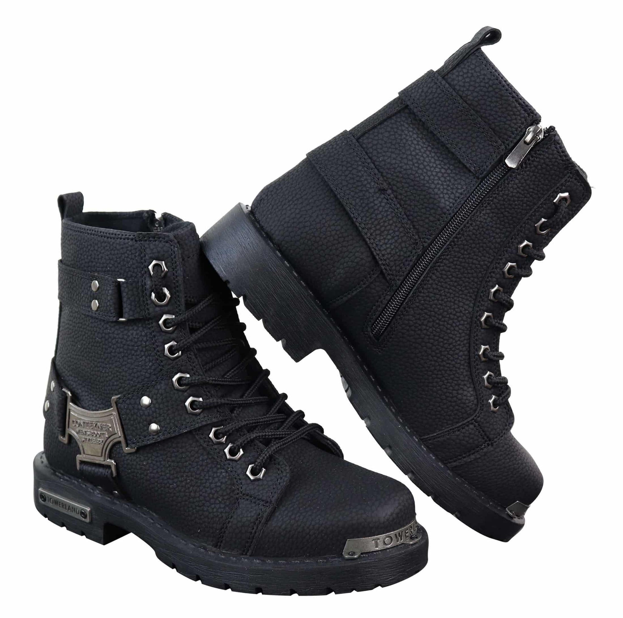 Botas masculinas pretas robustas em couro PU