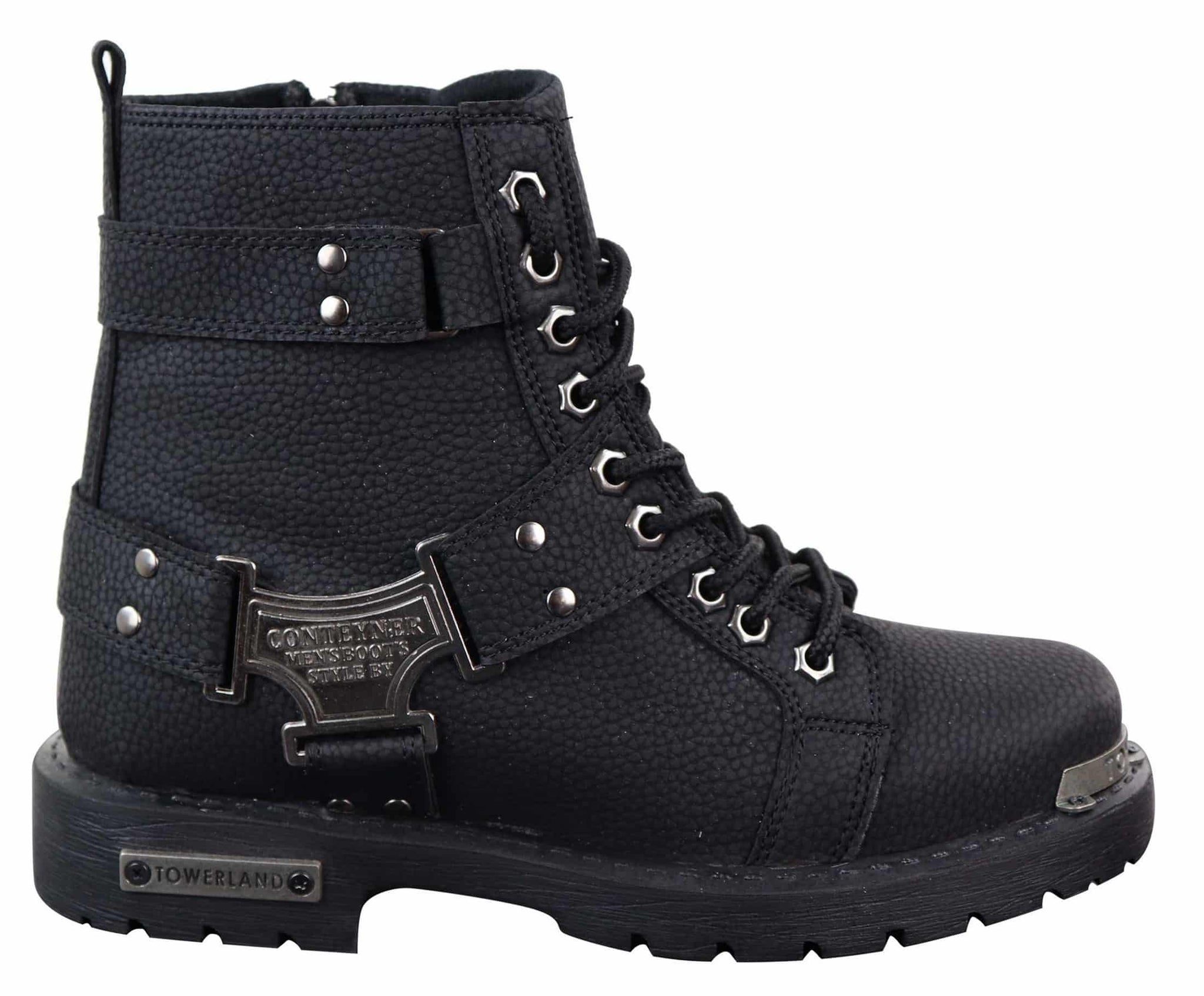 Botas masculinas pretas robustas em couro PU