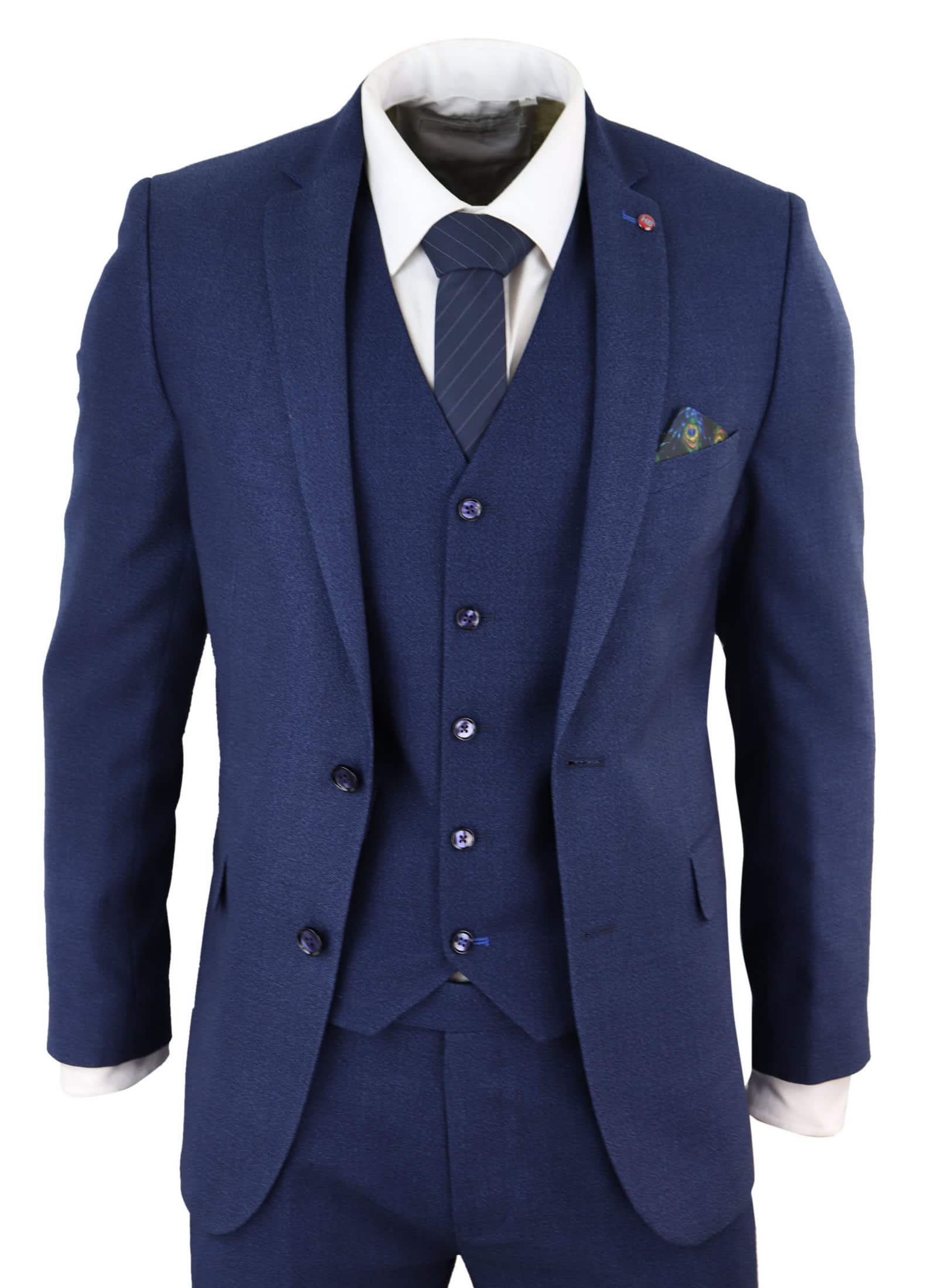 Terno masculino azul marinho slim fit de 3 peças