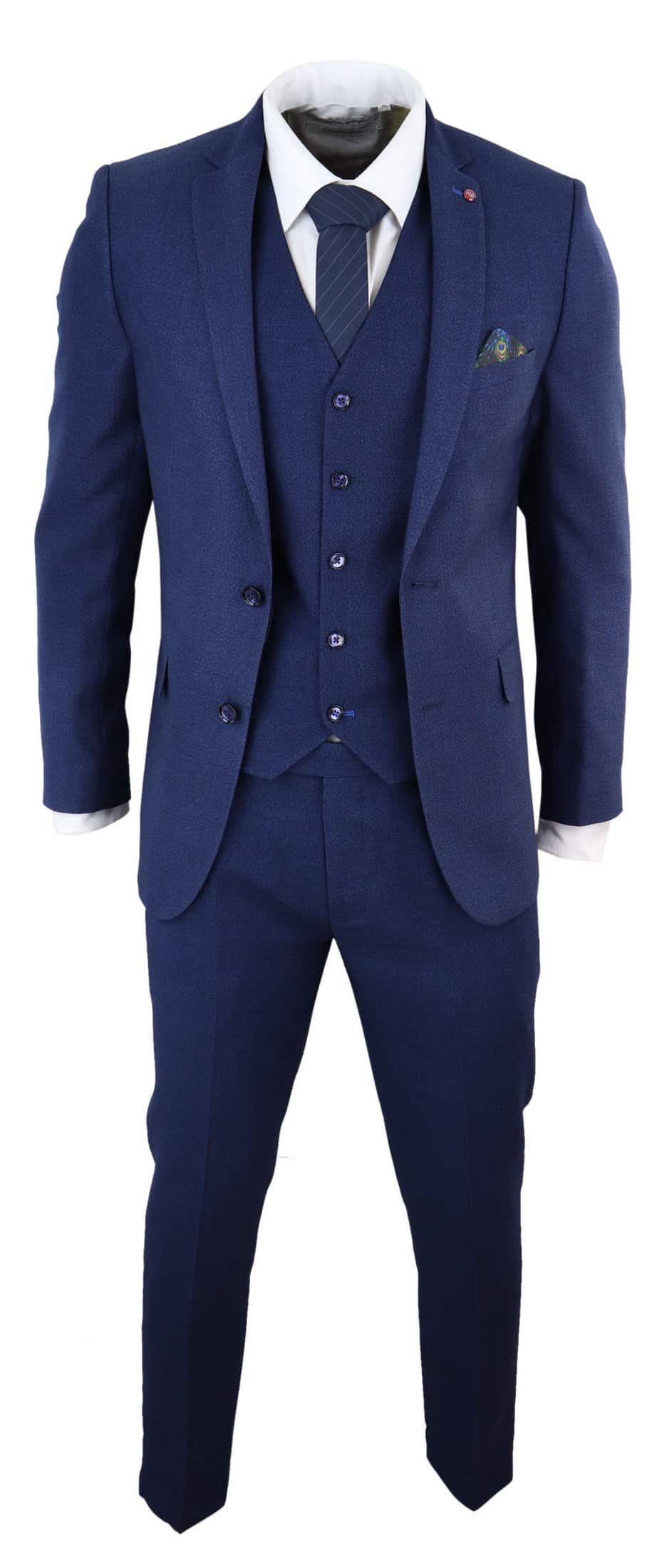 Terno masculino azul marinho slim fit de 3 peças