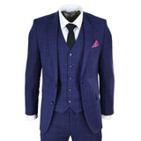 Terno de casamento masculino azul-marinho xadrez de 3 peças