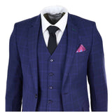 Terno de casamento masculino azul-marinho xadrez de 3 peças
