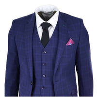 Terno de casamento masculino azul-marinho xadrez de 3 peças