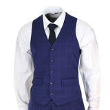 Terno de casamento masculino azul-marinho xadrez de 3 peças