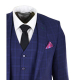 Terno de casamento masculino azul-marinho xadrez de 3 peças