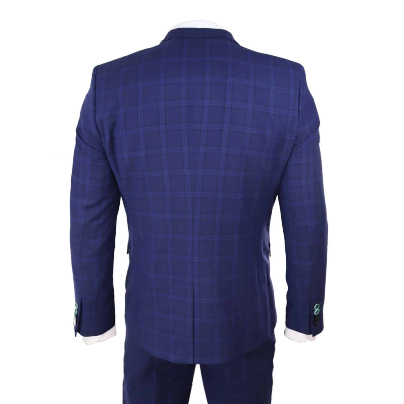 Terno de casamento masculino azul-marinho xadrez de 3 peças