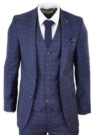 Terno masculino azul marinho xadrez de 3 peças, corte slim.