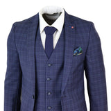 Terno masculino azul marinho xadrez de 3 peças, corte slim.