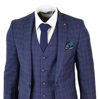Terno masculino azul marinho xadrez de 3 peças, corte slim.