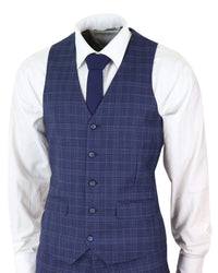 Terno masculino azul marinho xadrez de 3 peças, corte slim.