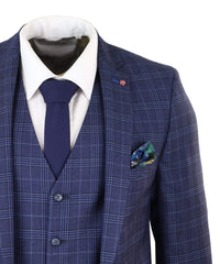 Terno masculino azul marinho xadrez de 3 peças, corte slim.