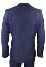 Terno masculino azul marinho xadrez de 3 peças, corte slim.