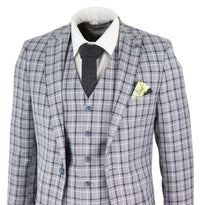 Terno masculino cinza de 3 peças com estampa xadrez Pince of Whales