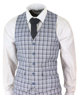 Terno masculino cinza de 3 peças com estampa xadrez Pince of Whales