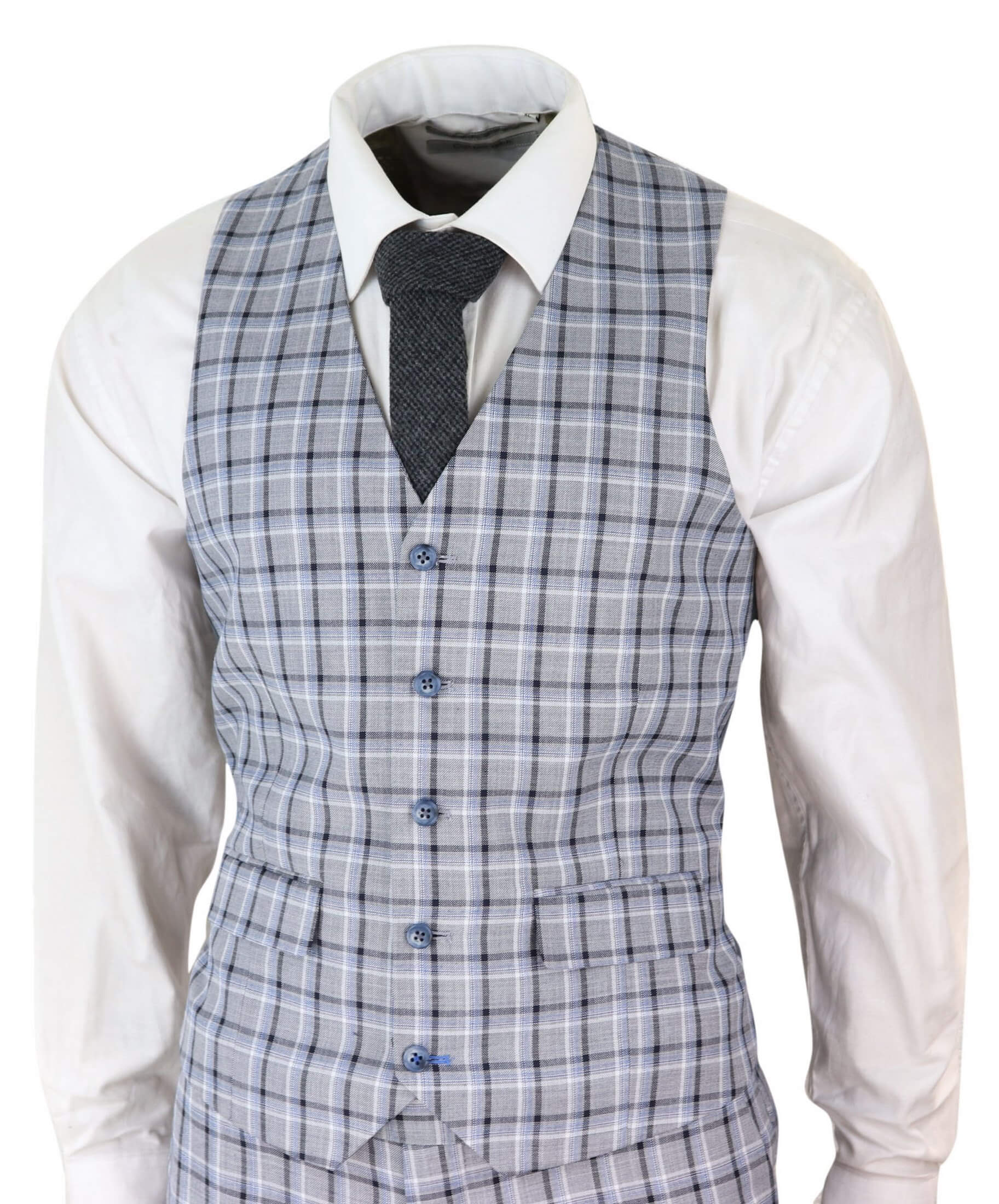 Terno masculino cinza de 3 peças com estampa xadrez Pince of Whales