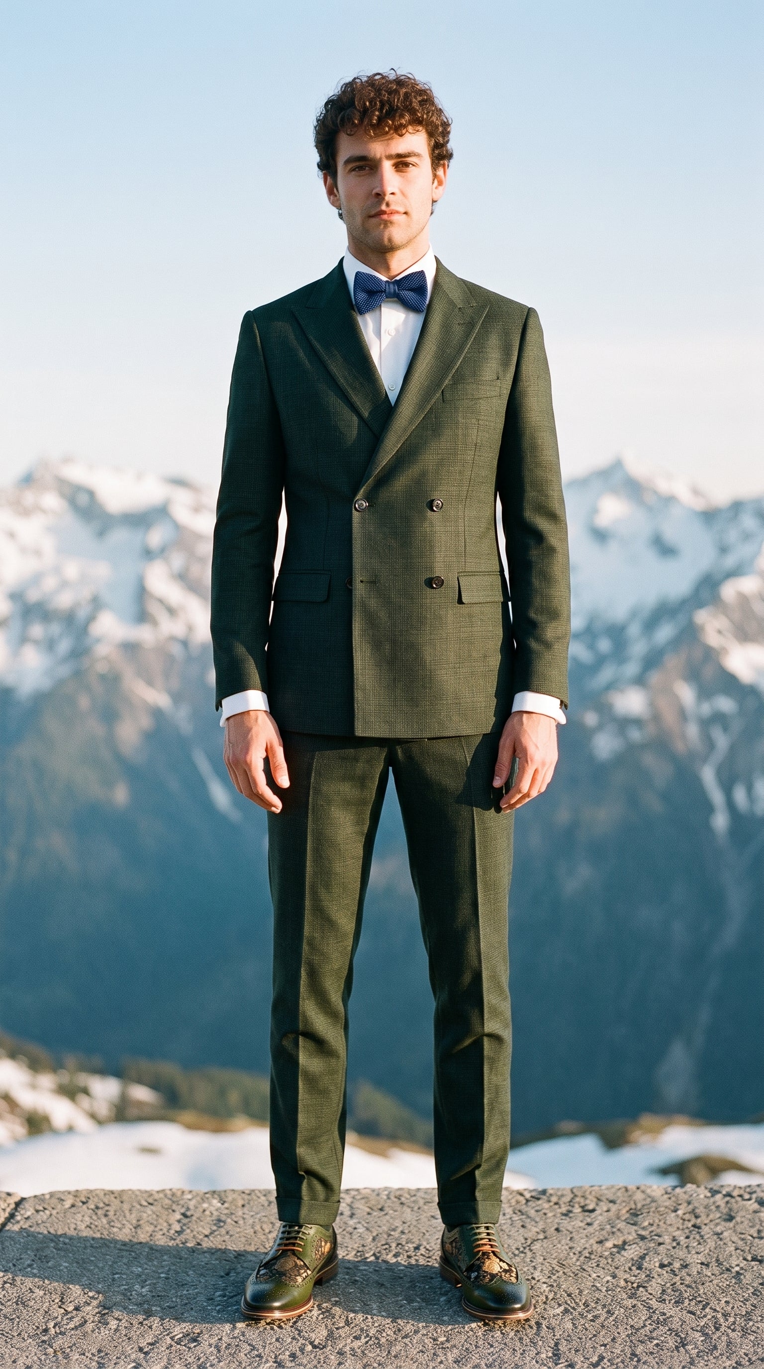 Look #345 styled with Caridi - Terno masculino de duas peças verde-oliva com abotoamento duplo