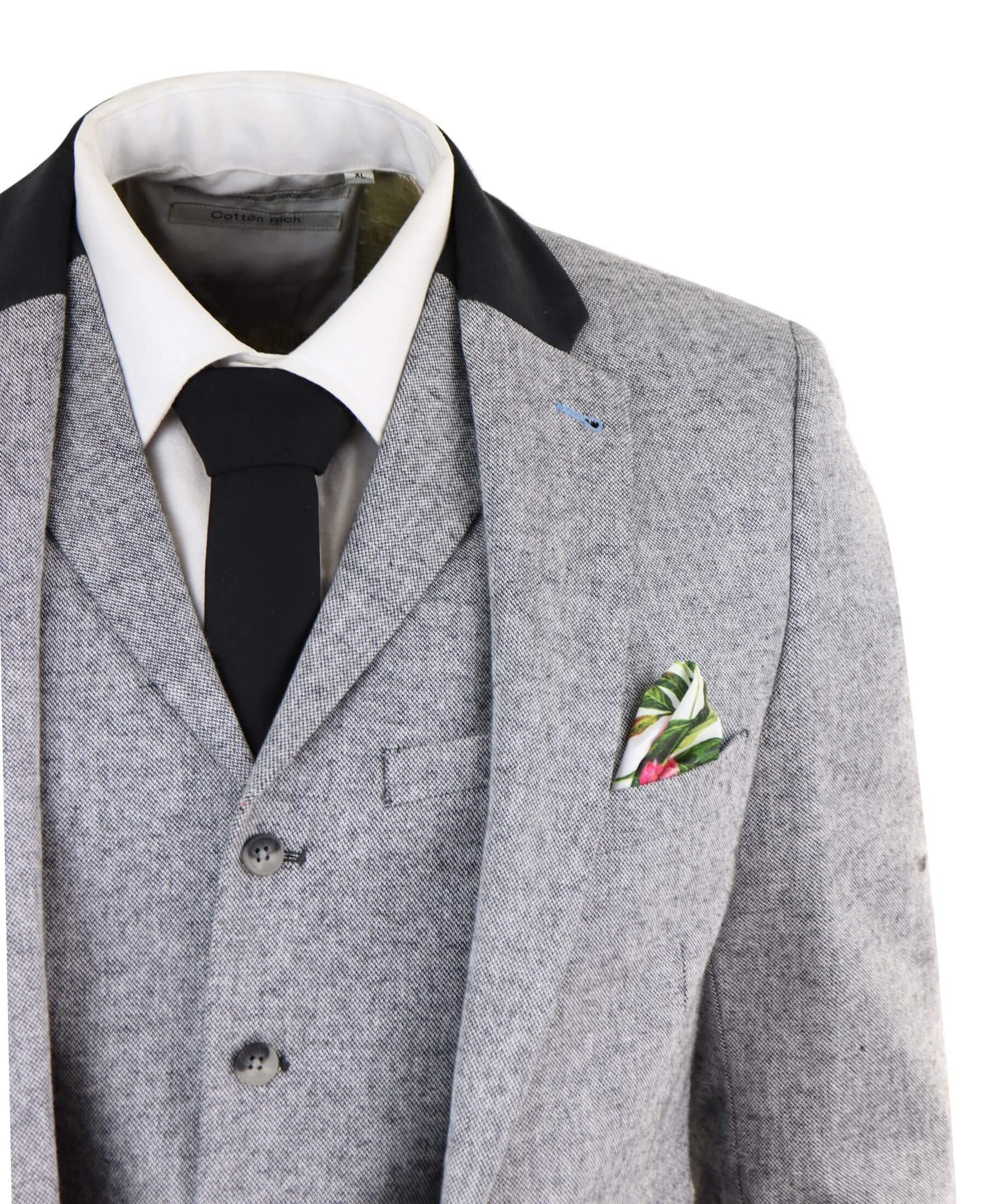 Terno masculino de 3 peças - Cinza com detalhes em preto