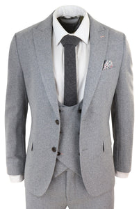 Terno masculino cinza de lã, 3 peças