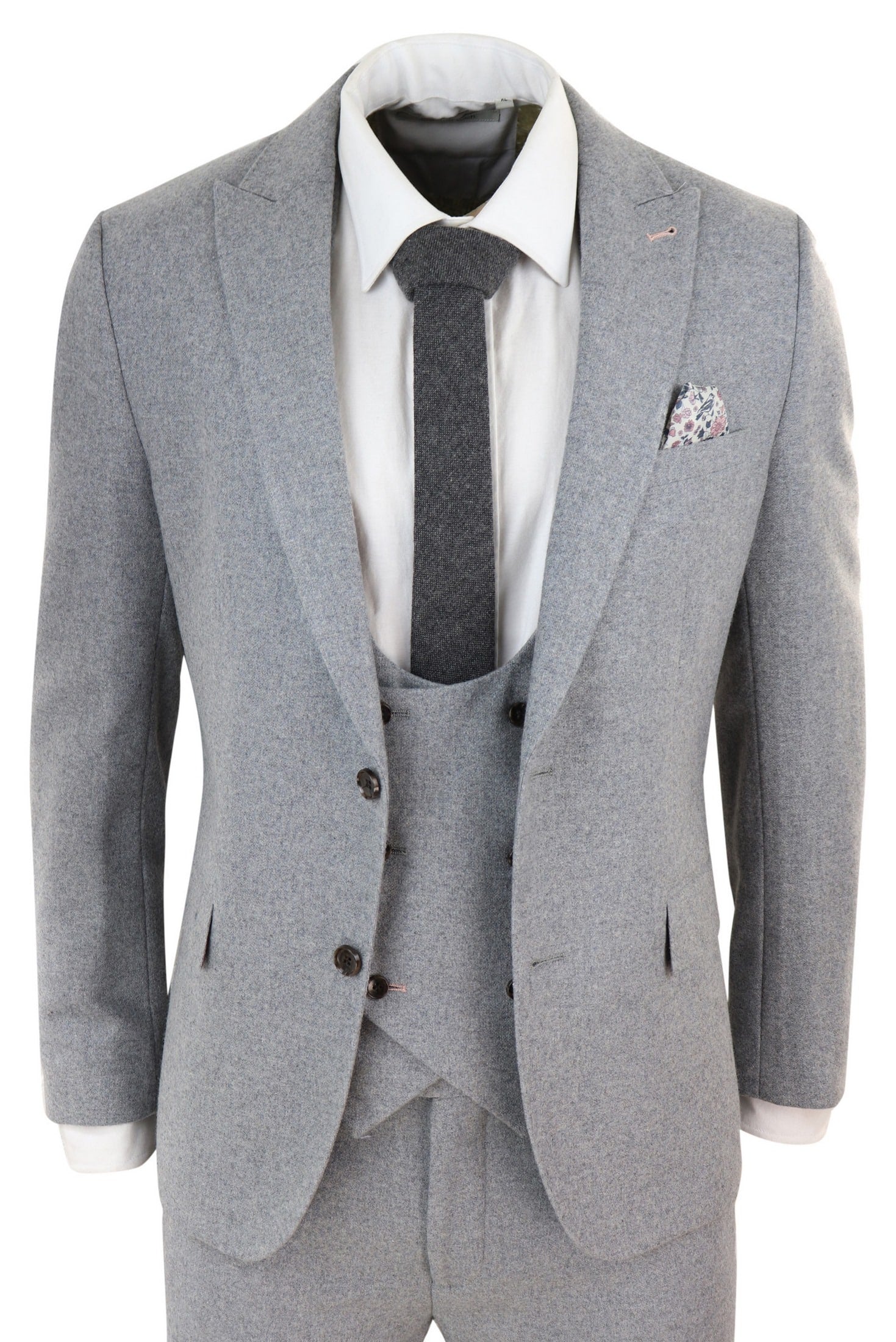 Terno masculino cinza de lã, 3 peças