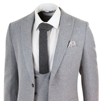 Terno masculino cinza de lã, 3 peças