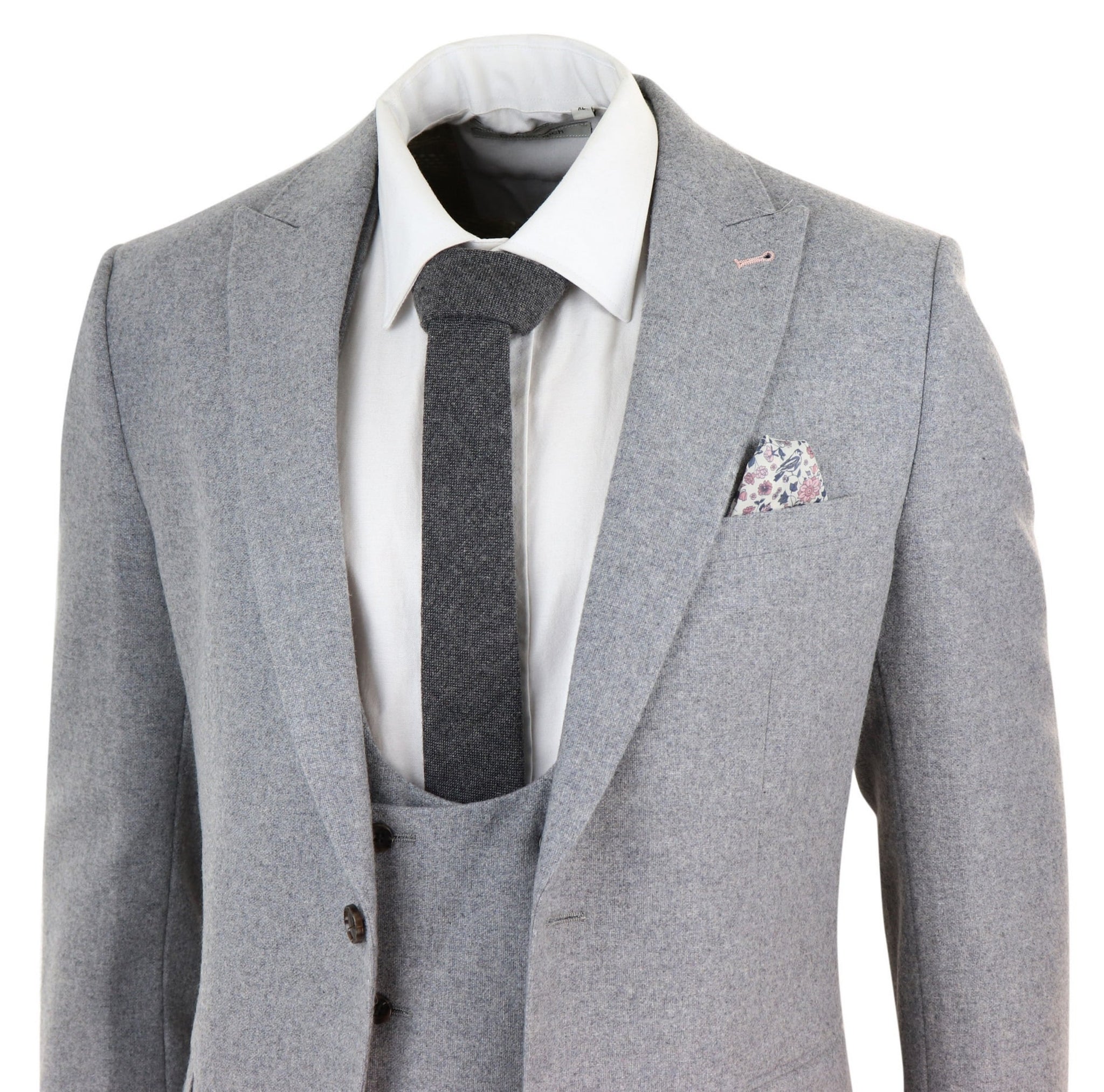 Terno masculino cinza de lã, 3 peças